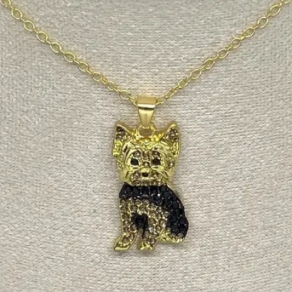 Royal Yorkie Crystal Embellished Gold Tone 19” Pendant & Necklace LAST ONE - Picture 4 of 5